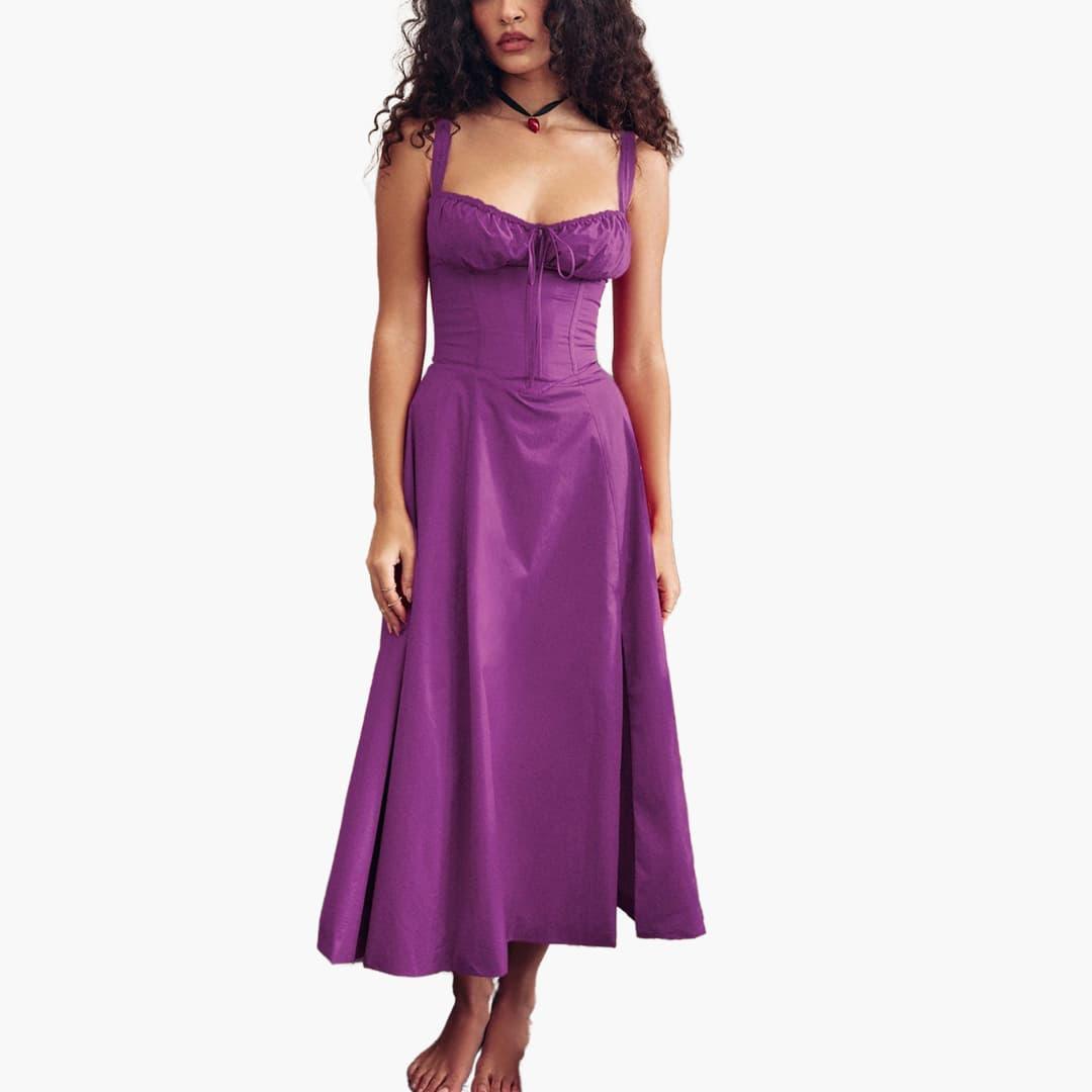 Lace-Up Corset Mini Dress - Square Neck Bodycon for Women