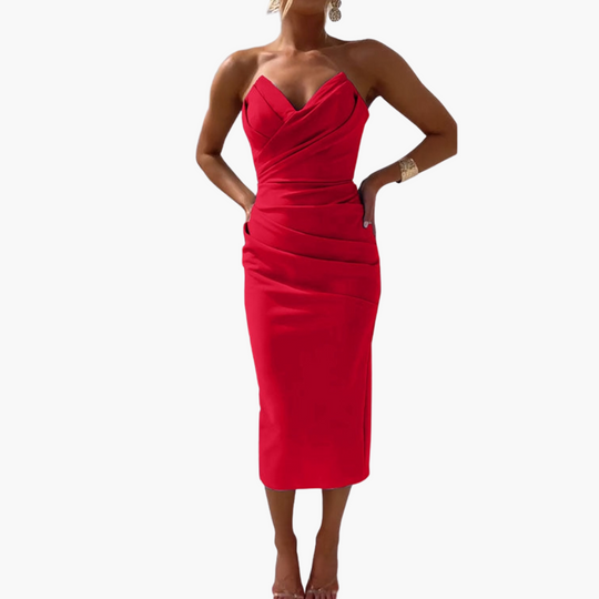 Elegant Strapless Bodycon Dress for Women - Midi Length