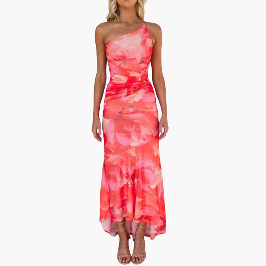 One-Shoulder Floral Midi Dress - Women's Summer Occasionwear