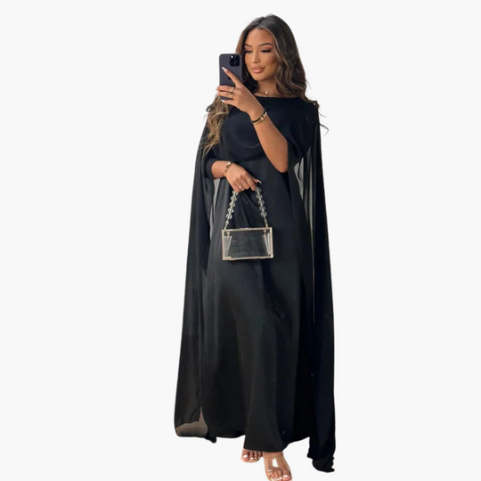 Women’s formal floor-length dress with cape sleeves all-season