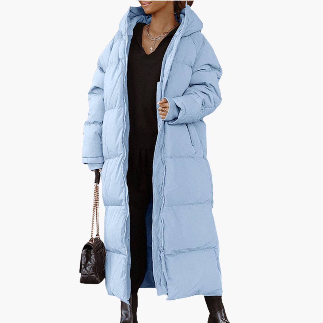 Oversized Hooded Puffer Coat - Women's Quilted Winter Jacket