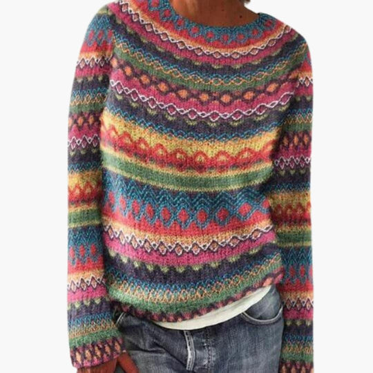 Colorful Knit Sweater for Women - Retro Style & Cozy Fit