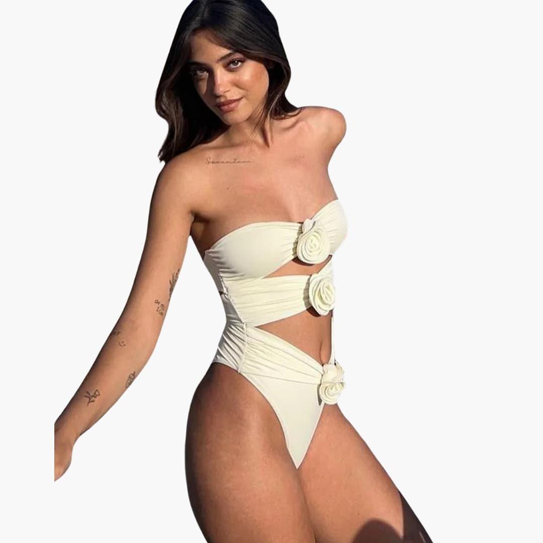 Elegant Cut-Out One-Piece Swimsuit - High-Waisted for Women