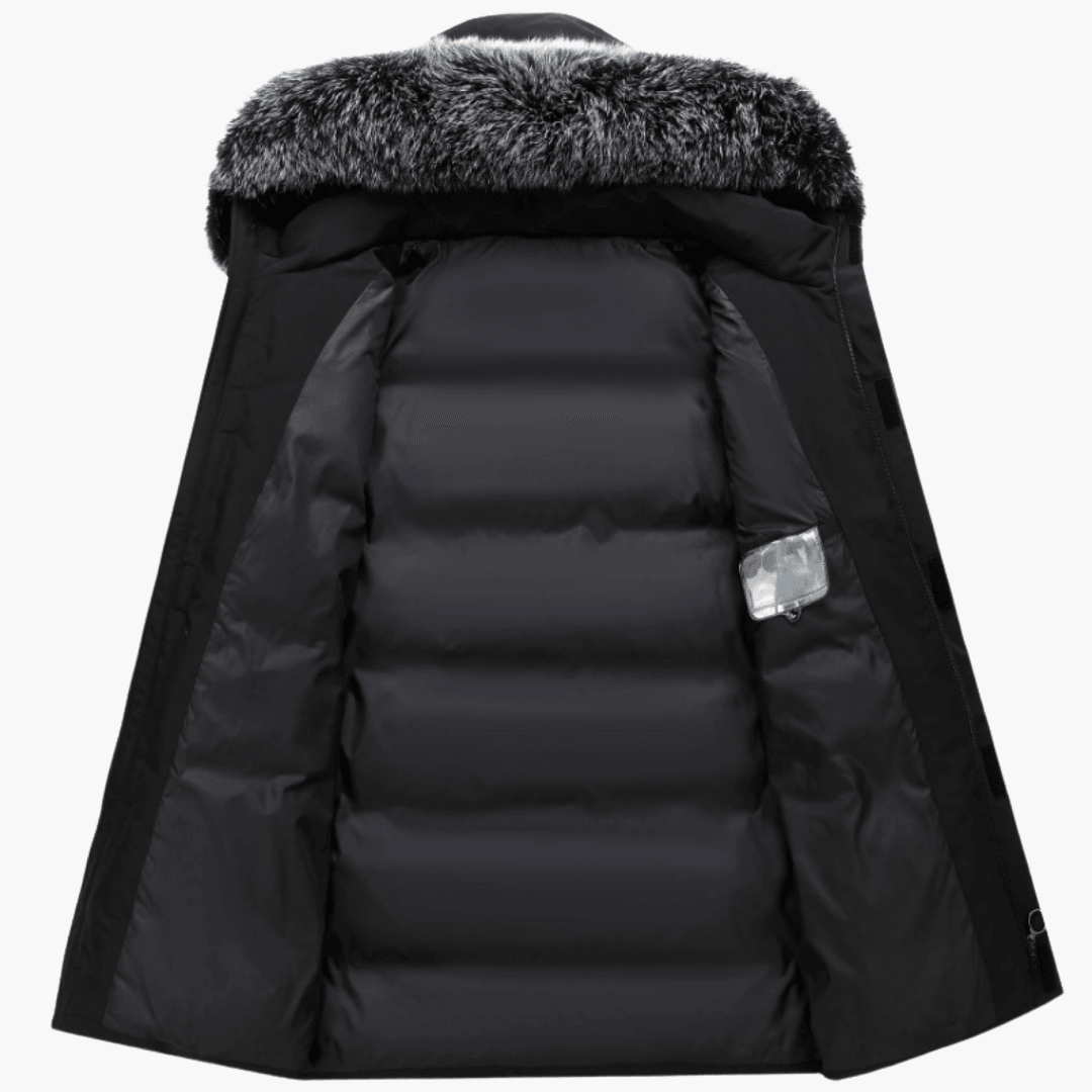 Down Parka Coat with Fur Hood - Warm Winter Jacket for Men