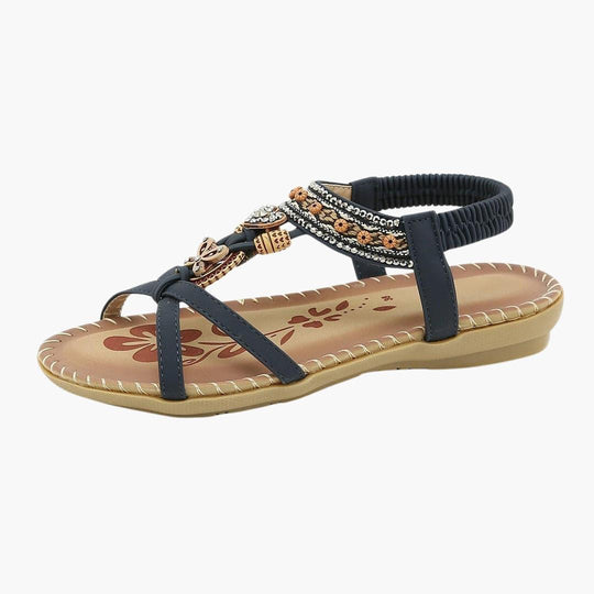 Beaded Boho Flat Sandals for Women – Elastic Strap Comfort - IsabellaMae