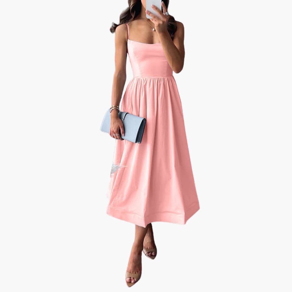 Elegant Floral A-Line Midi Dress - Women's Summer Occasion