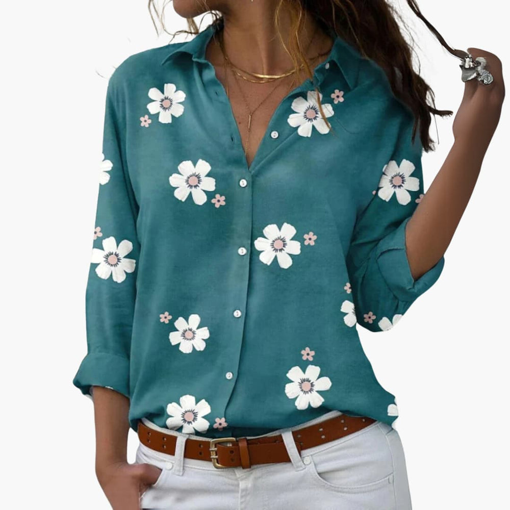 Floral Print Shirt - Women's Elegant Button-Up Blouse