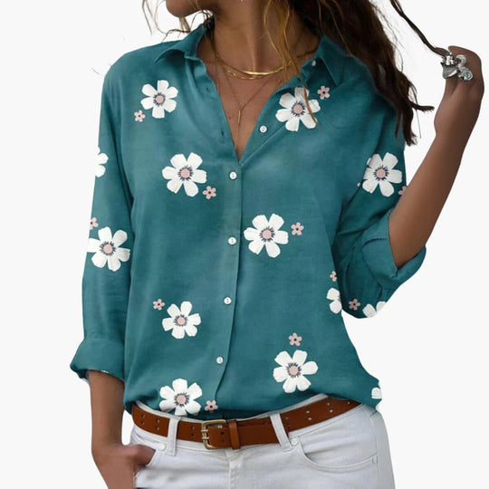 Floral Print Shirt - Women's Elegant Button-Up Blouse