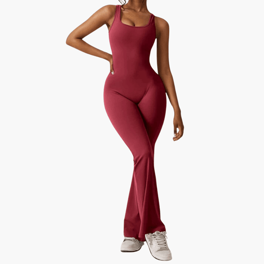Women’s sleeveless jumpsuit with scoop neck and flared legs