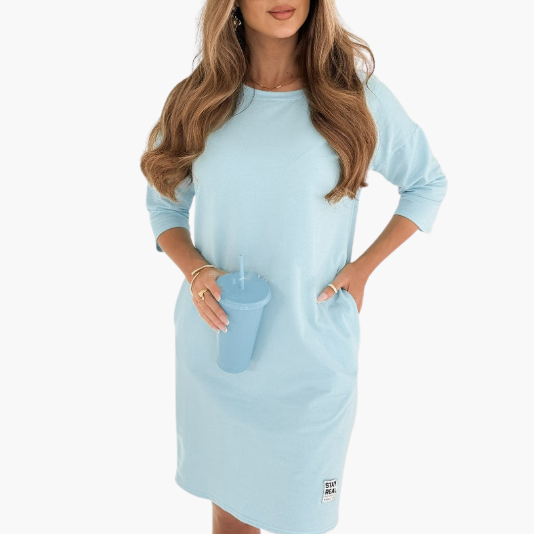 3/4-Sleeve Dress with Pockets - Women's Casual Mini Style