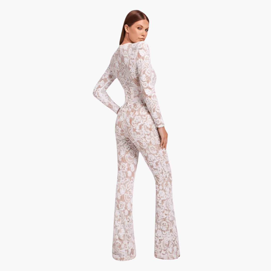 Women’s long sleeve flared leg lace jumpsuit