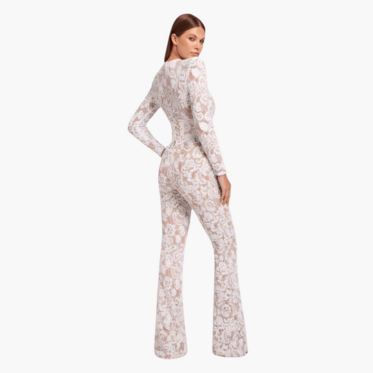 Women’s long sleeve flared leg lace jumpsuit