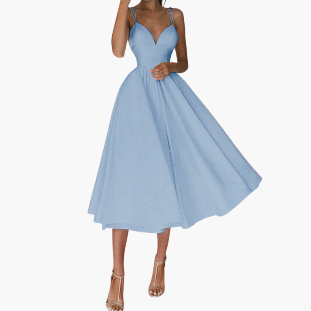 V-Neck Midi Party Dress for Women - Elegant and Flowy Design