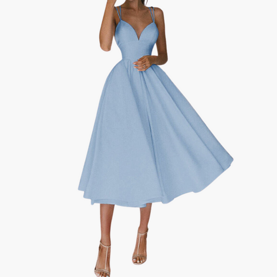V-Neck Midi Party Dress for Women - Elegant and Flowy Design