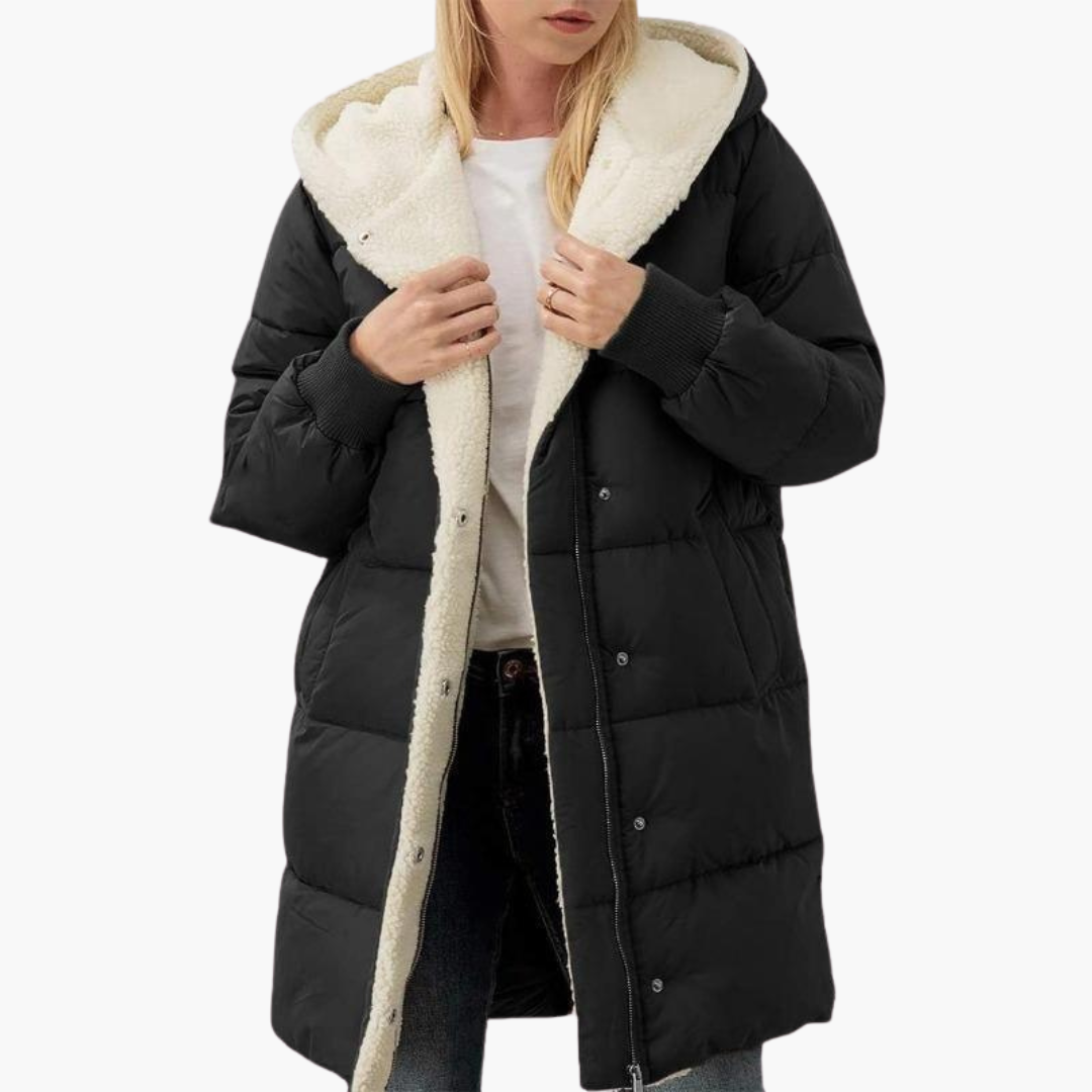 Hooded Puffer Coat - Women's Fleece Lined Winter Jacket