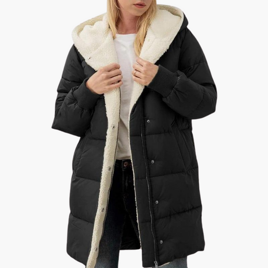 Hooded Puffer Coat - Women's Fleece Lined Winter Jacket