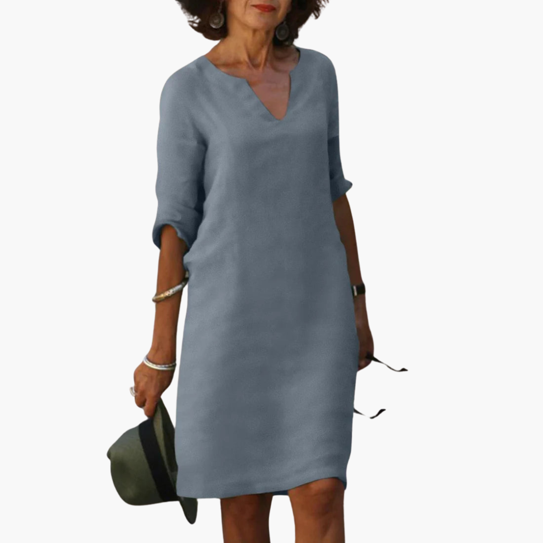V-neck 3/4 Sleeve Mini Dress for Women - Casual Summer Style