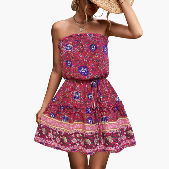 Floral Tube Top Mini Dress - Women's Summer Holiday Outfit