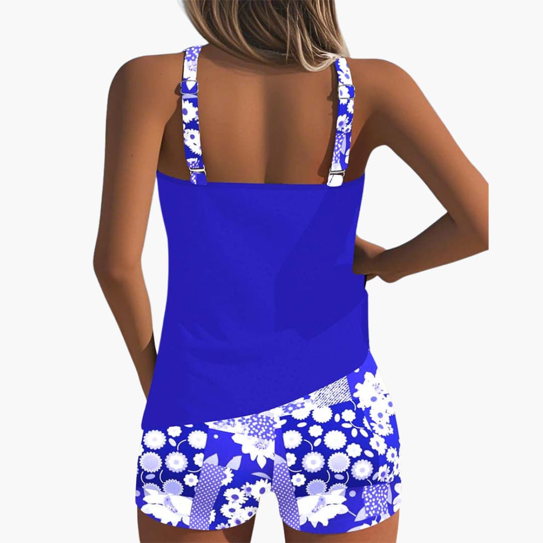 Women's summer tankini set with shorts and scoop neckline
