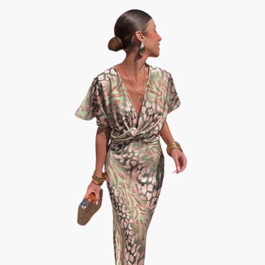 Elegant Silk Dress for Women - Stylish Wrap V-neck Design
