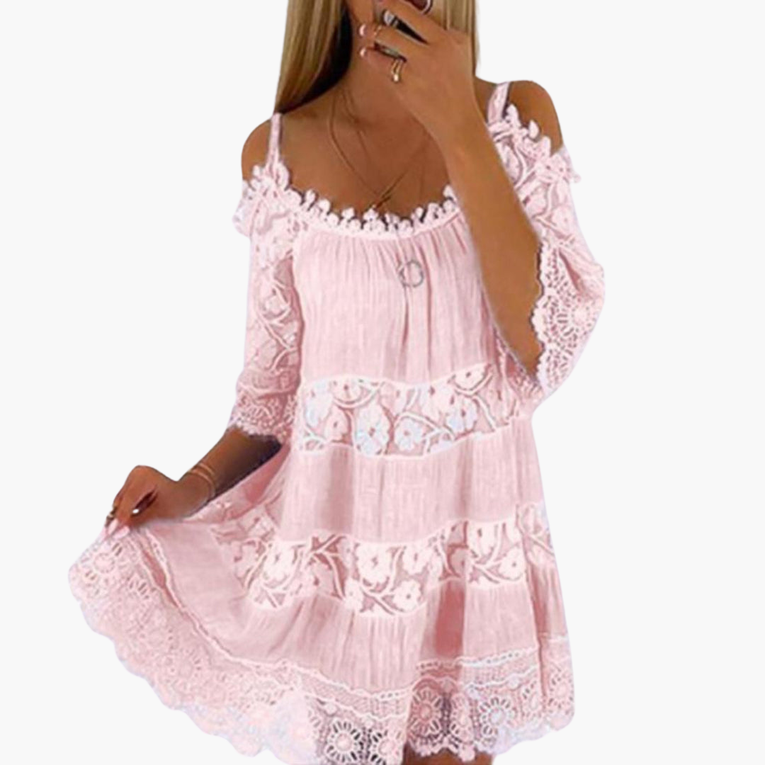 Cold shoulder summer dress - for women with lace detail