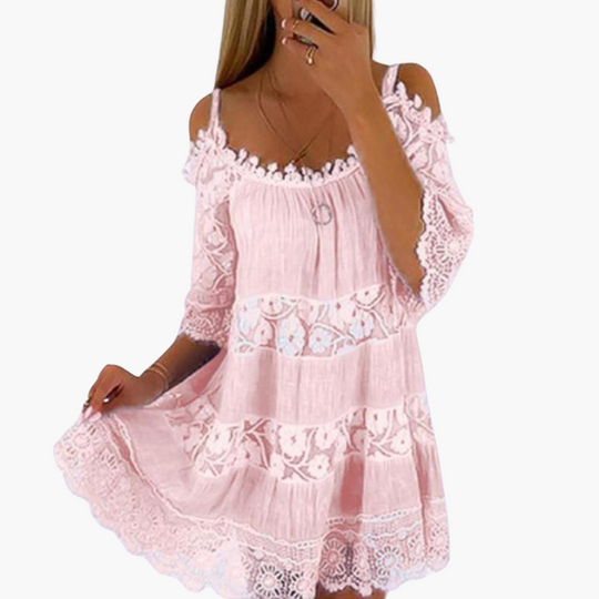 Cold shoulder summer dress - for women with lace detail