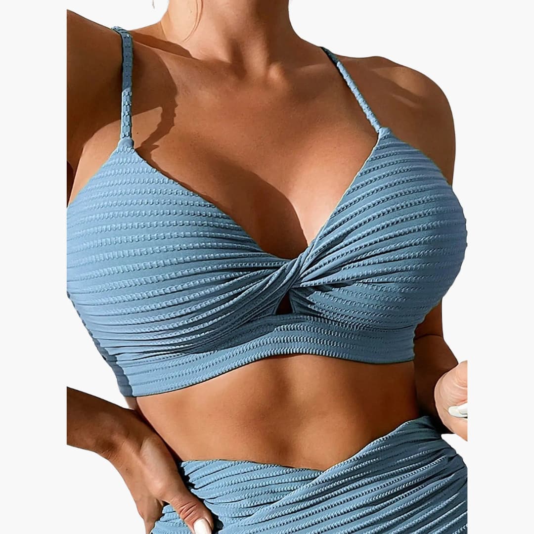 High-Waisted Bikini Set - Women's Two-Piece Textured Swimwear