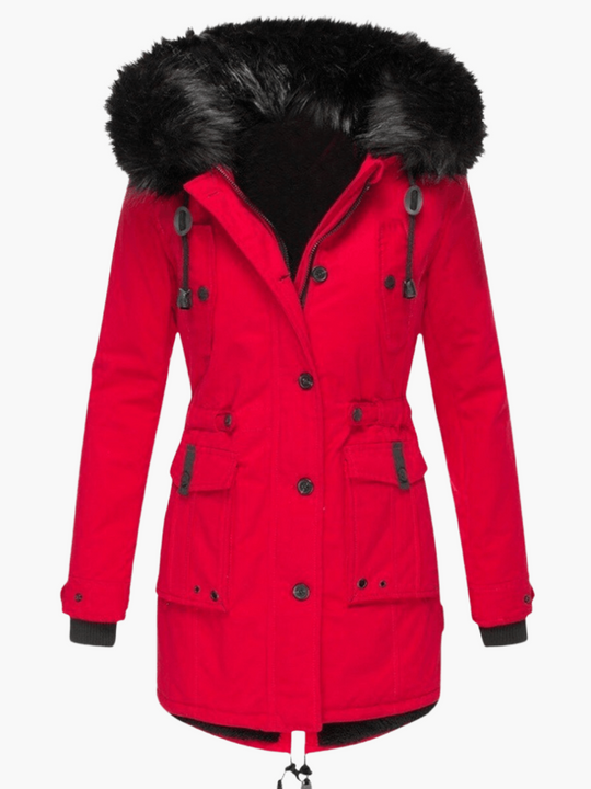 Faux Fur Hooded Parka - Women's Winter Warm Coat with Pockets