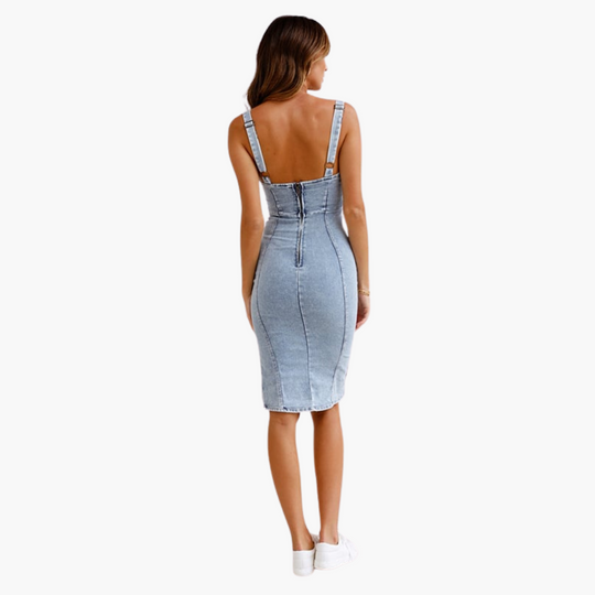 Denim Camisole Dress - Women's Sleeveless Casual Midi