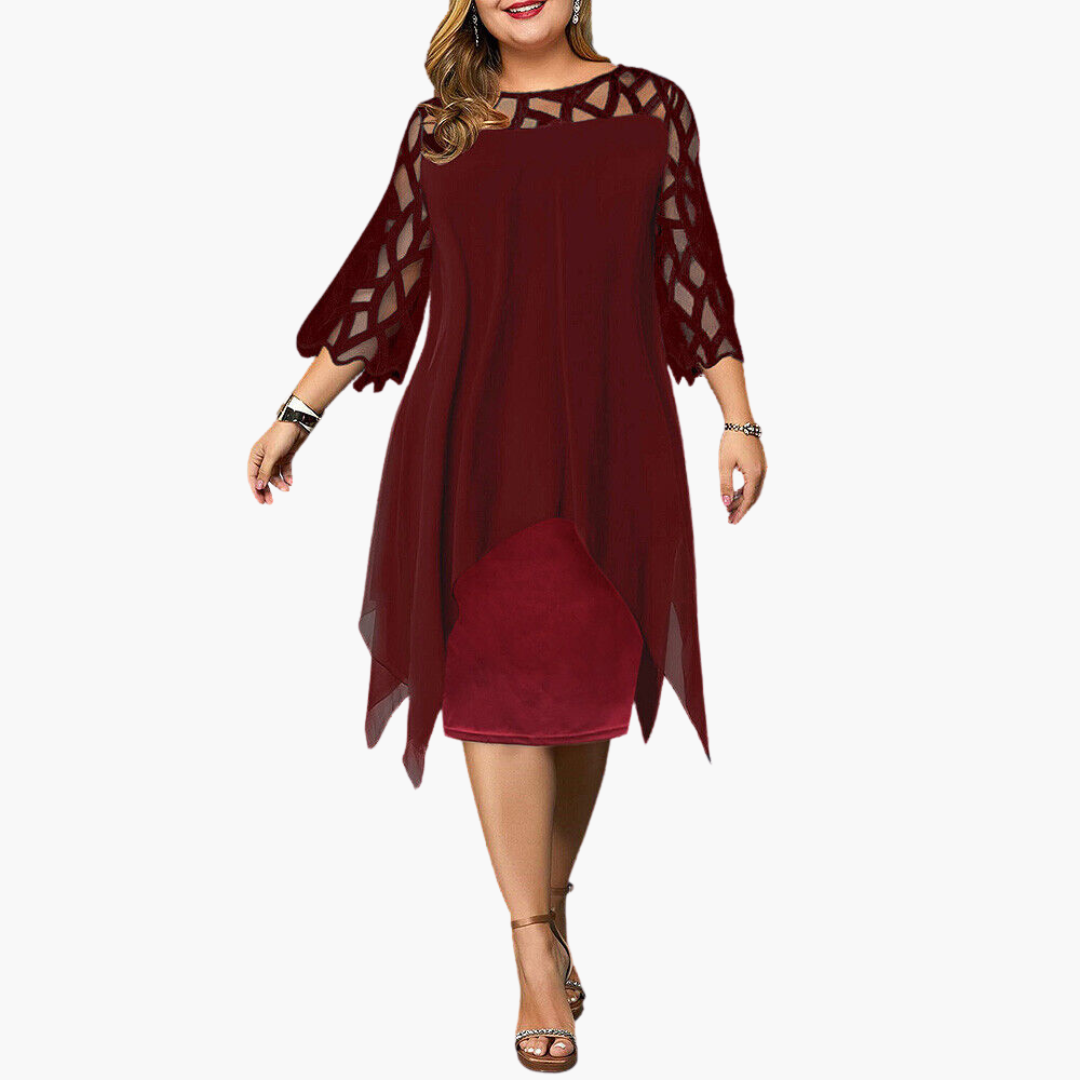 Elegant Midi Evening Dress for Women - Cut-Out Sleeves Design