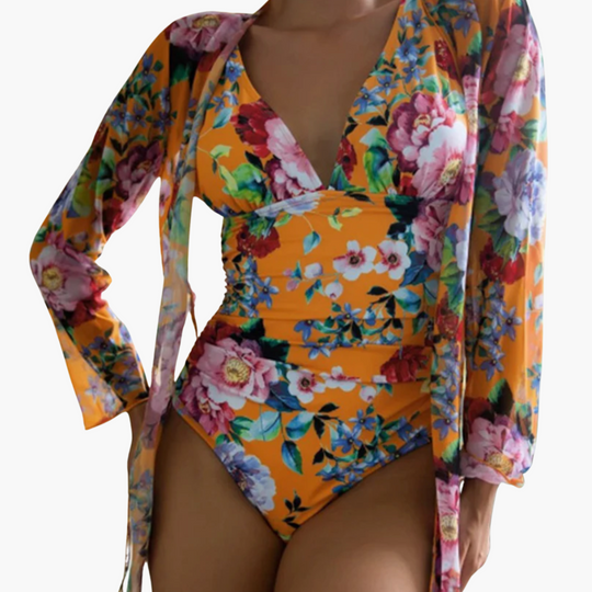 Floral Wrap Swimsuit - Women's One-Piece Tummy Control Fit