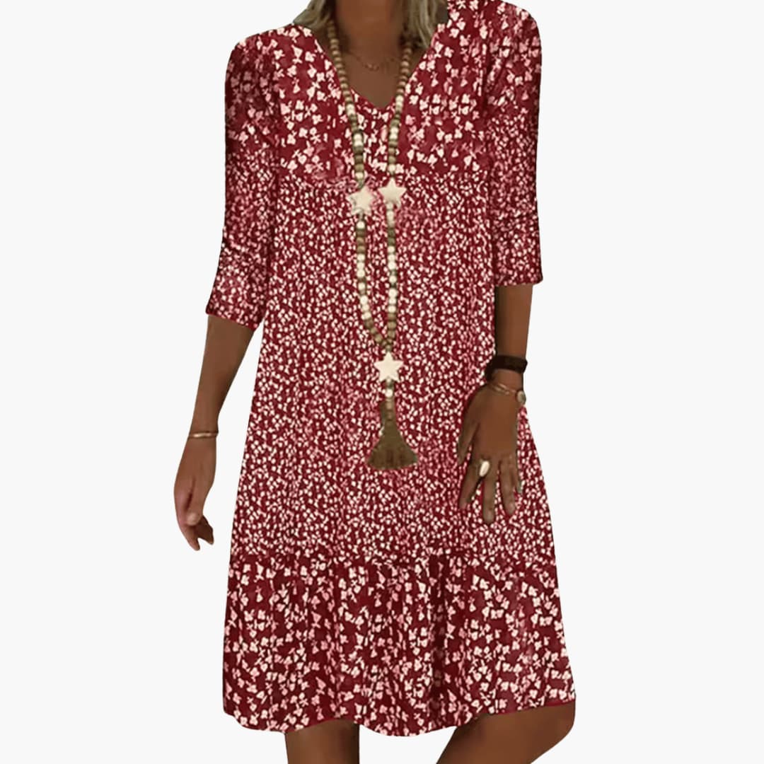 Elegant Shirred Waist Women’s - Midi Dress in Floral Print