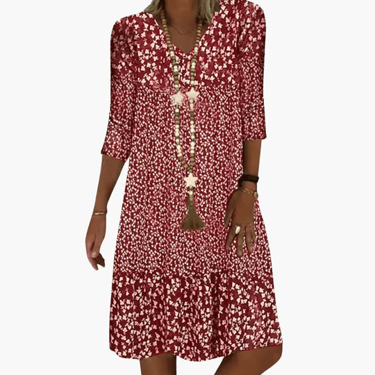 Elegant Shirred Waist Women’s - Midi Dress in Floral Print