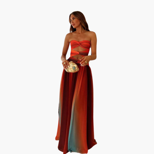 Cut-Out Bandeau Maxi Dress for Women - Strapless & Gradient