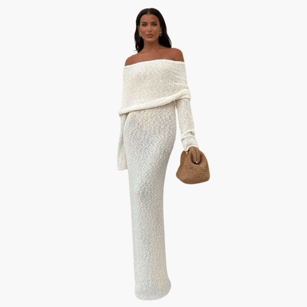 Off Shoulder White Maxi Dress - Elegant Style for Women