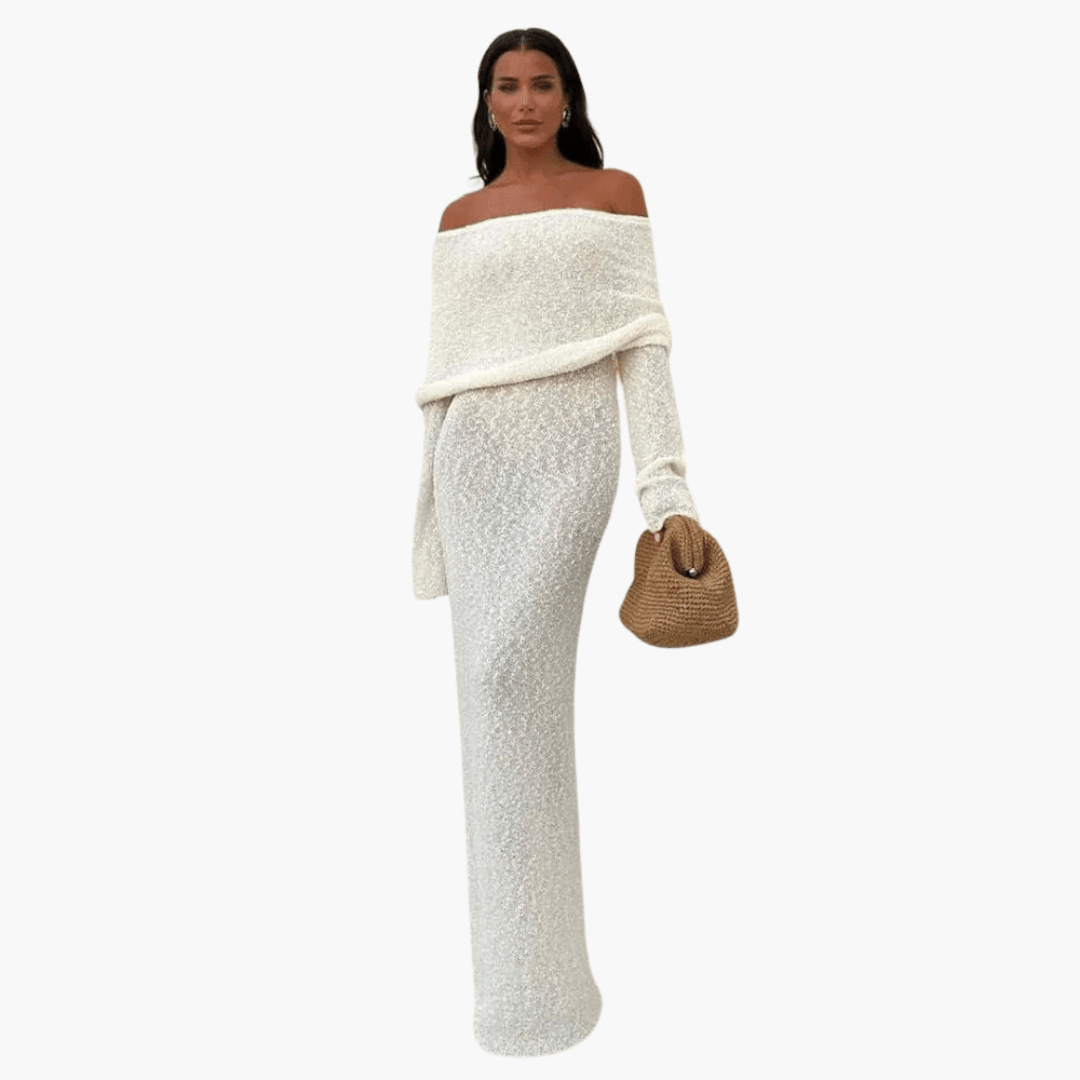 Off Shoulder White Maxi Dress - Elegant Style for Women
