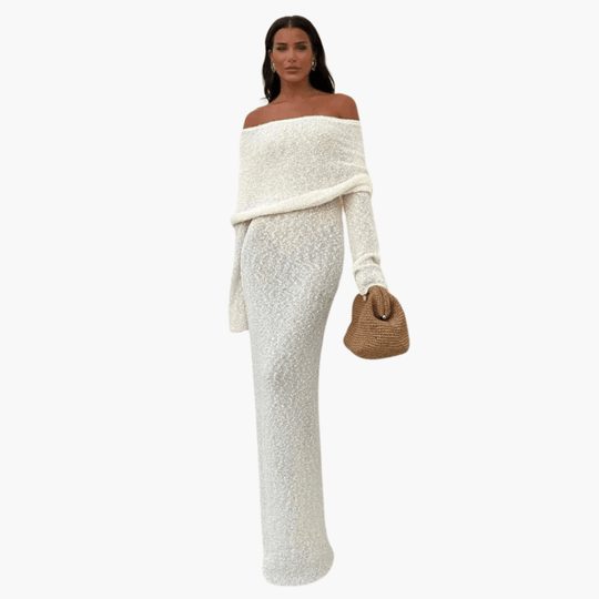 Off Shoulder White Maxi Dress - Elegant Style for Women