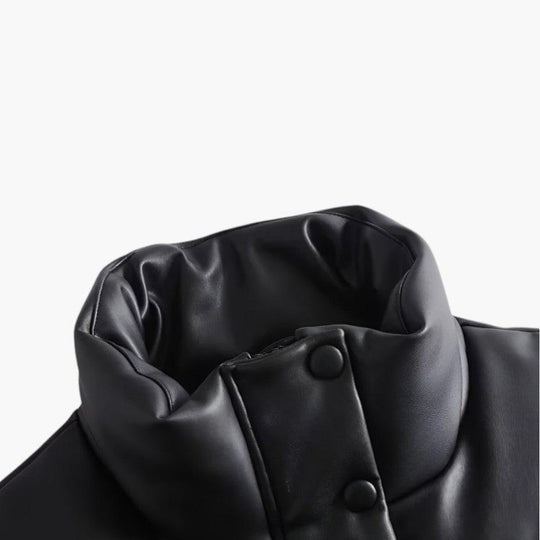 Faux Leather Puffer Vest – Unisex Sleeveless Winter Gilet