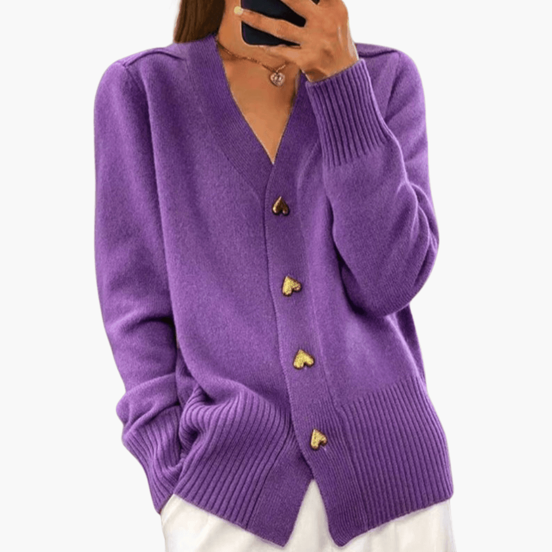 Heart Button Knit Cardigan – Women's Stylish Button-Up Sweater