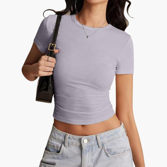 Women’s cropped slim fit top with crew neck and short sleeves