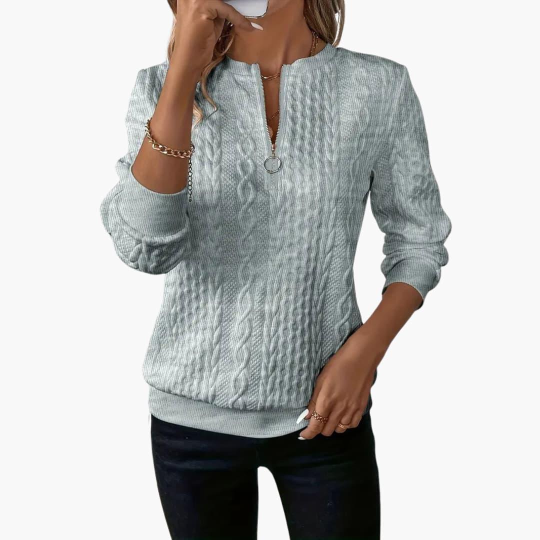 Cable Knit Zip Sweater – Women's Long Sleeve Pullover - IsabellaMae