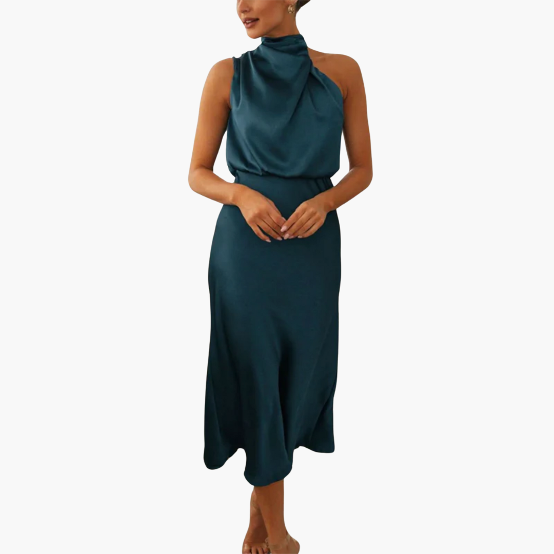 Gown with One-Shoulder Draped Neckline - Women's Formal Wear
