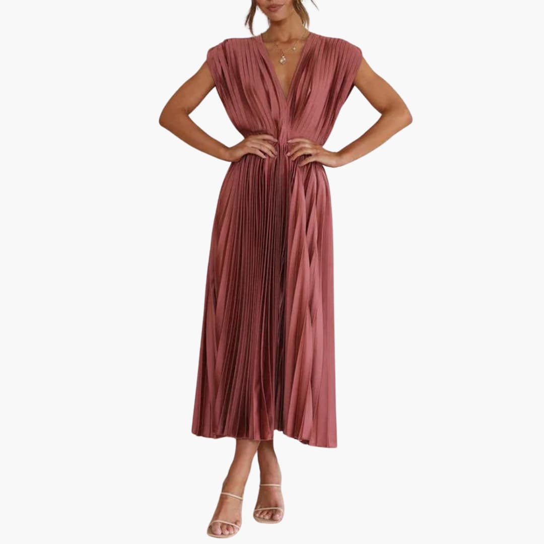 Elegant V-Neck Midi Dress - Perfect for Evening Events