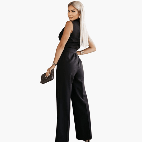 White Wrap Jumpsuit – Women's Sleeveless Wide Leg Style