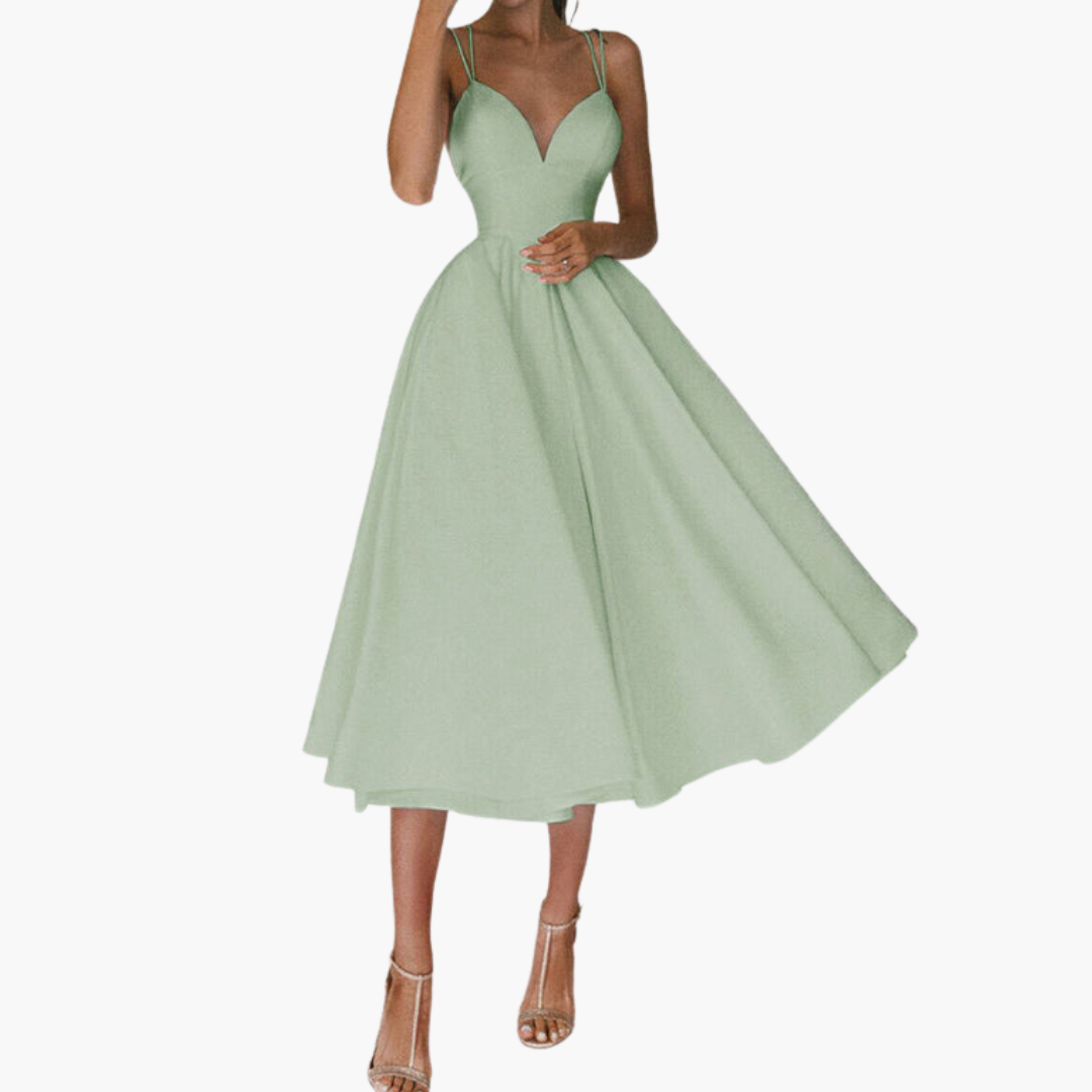 V-Neck Midi Party Dress for Women - Elegant and Flowy Design