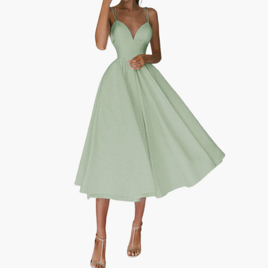 V-Neck Midi Party Dress for Women - Elegant and Flowy Design