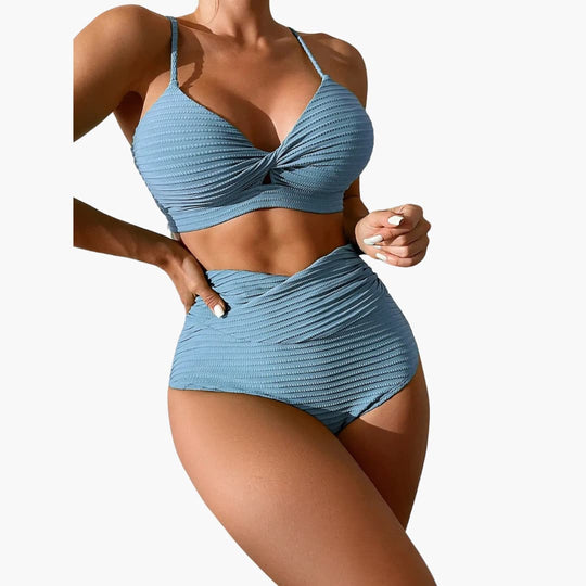 High-Waisted Bikini Set - Women's Two-Piece Textured Swimwear