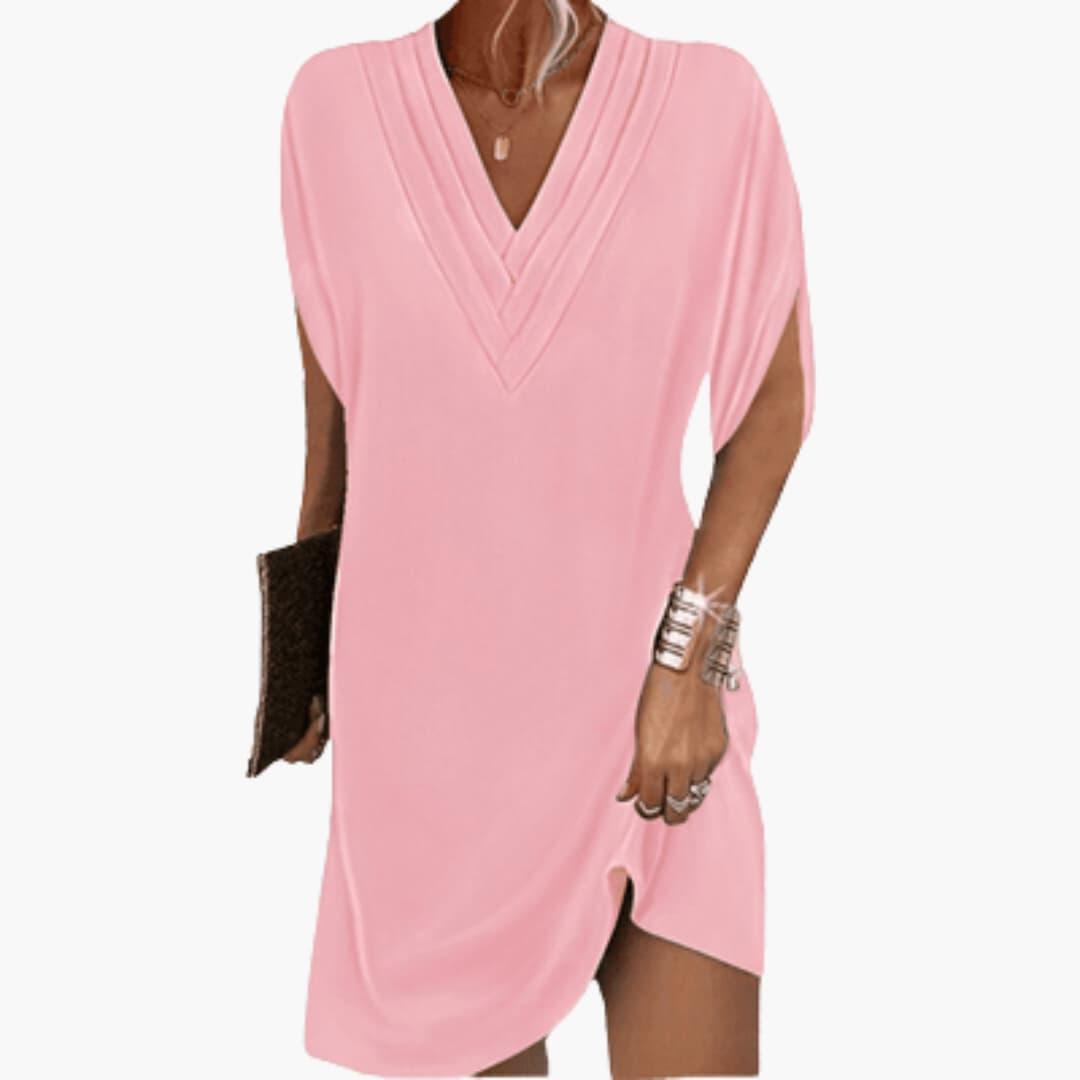 Women’s summer tunic dress with V-neck and short sleeves
