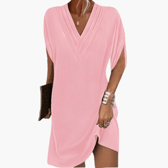Women’s summer tunic dress with V-neck and short sleeves