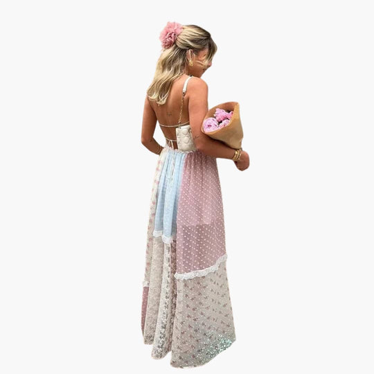 Elegant Strappy Patchwork Maxi Dress - Women's Boho Style